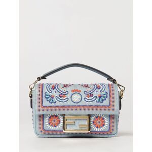 Fendi Women Baguette Denim Bag Fendi With Beaded Embroidery And Removable Handle